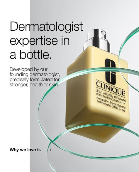 Simple: you start with a Dermatologist. Clinique Dramatically Different Moisturizing Lotion+ is: 🧑‍🔬 Dermatologist developed. 👍 Dermatologist tested. 👍 Allergy tested. 🚫 Fragrance free. #clinique #dramaticallydifferent #dermatologistdeveloped #dermatologisttested #allergytested #fragrancefree Clinique Ads, Skincare Icon, Cosmetics Ads, Acne Concealer, Bleach Drawing, Allergy Testing, Social Post, Moisturizing Lotion, Beauty Inspo