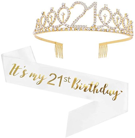 21st Birthday Sash, My 21st Birthday, Gold Sash, Birthday Party Packs, Birthday Tiara, Birthday Sash, 21st Birthday Decorations, Happy 21st Birthday, Rhinestone Tiara