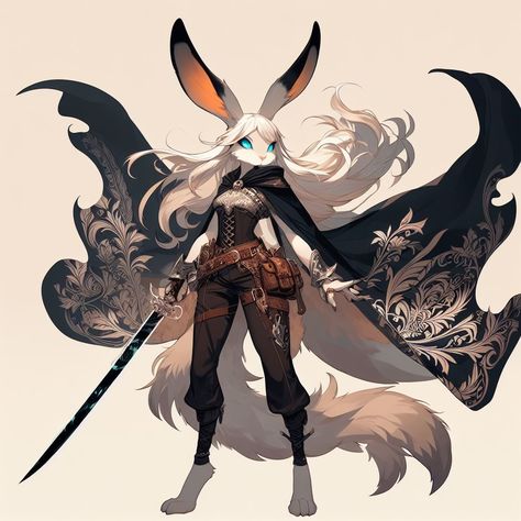 Rabbit Anime Character, Rabbit Dnd Character, Dnd Harengon Character Art, Animal Merchant, Rabbit Character Design Human, Harengon Druid, Dnd Animal Characters, Rabbit Folk Dnd, Harengon Monk