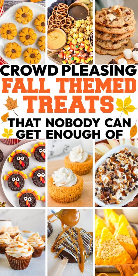 images of Fall Treats and Desserts For a Crowd Easy Fall Bake Sale Recipes, Simple Fall Snack Ideas, Healthy Fall Party Snacks, Fall Dessert Decorating Ideas, Fall Themed Party Food Ideas, Easy Fall Desserts For Party, Easy Fall Snack Recipes, Fall Fest Desserts, Fall Birthday Treats