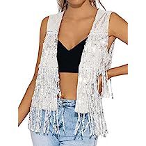 Tassel Vest, Rave Costume, Tassel Jacket, Sequin Vest, Open Front Vest, Rave Costumes, Shiny Jacket, Fringe Vest, Vest Designs