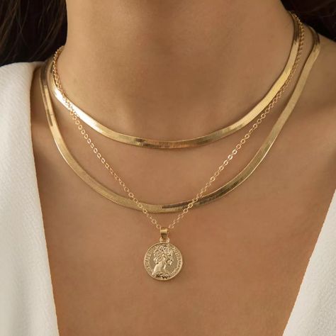 Reposhing This Item I Purchased From @Cuttewears. Gold Plated Questions? Leave A Comment Below! Layered Gold Necklaces, Wedding Rose, Layered Choker Necklace, Gift Bracelet, Coin Pendant Necklace, Choker Necklace Set, Chain Fashion, Antique Pink, Jewelry Lookbook