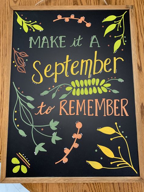 September Blackboard Ideas, September Chalkboard Art Ideas, September Chalkboard Calendar Ideas, September Chalkboard Ideas, Office Chalkboard Ideas, September Chalkboard Art, September Chalkboard, August Chalkboard Art, Chalk Calendar