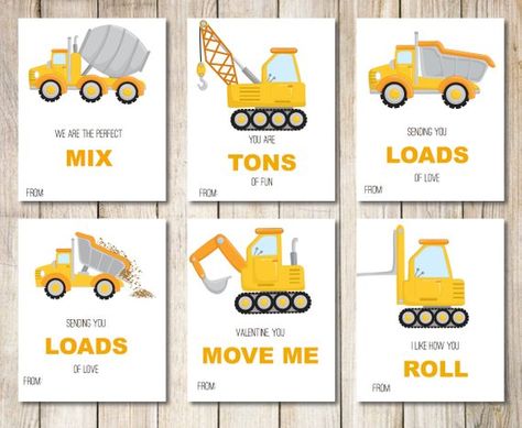 Kids Valentine Cards | Construction Valentines | Digger, Dump Truck, Excavator, Crane, Plow, Cement Mixer Valentine | Instant Download Construction Valentines, Hot Wheels Invitations, Kids Valentine Cards, Hot Wheels Birthday, Girl Birthday Party Invitations, Cement Mixer, Printable Valentines, Valentine Cards, Dump Truck