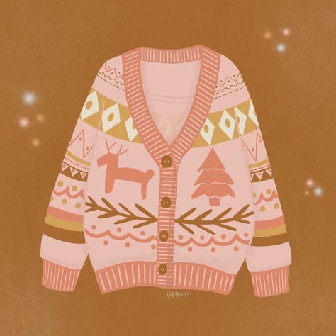 Drawcember sweater #handdrawing #holiday #holidayseason Ugly Christmas Sweaters Aesthetic, Christmas Jumper Illustration, Ugly Sweater Drawing, Christmas Sweater Drawing, Sweaters Illustration, Christmas Sweater Illustration, Sweater Illustration, Aesthetic Keyboard, Cute Winter Sweaters