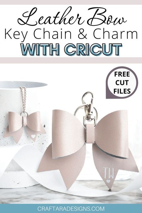 Learn how to make a leather bow keychain and charm with Cricut Key Fob Svg Free, Leather Bows With Cricut, Cricut Leather Keychain Ideas, Key Chains With Cricut, Making Earrings With Cricut, Christmas Leather Crafts, Faux Leather Craft Ideas, Cricut Leather Keychain, Faux Leather Keychain Cricut