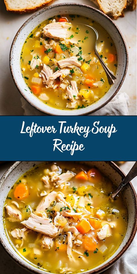 Transform your holiday leftovers into a comforting and hearty Leftover Turkey Soup! Packed with tender turkey, vegetables, and a flavorful broth, this easy recipe is perfect for warming up on a chilly day while making the most of your Thanksgiving or Christmas turkey. Spicy Sandwich, Leftover Turkey Soup, Turkey Soup Recipe, Leftover Turkey Recipes, Turkey Soup, Leftover Turkey, Leftovers Recipes, Easy Soups, Easy Soup Recipes