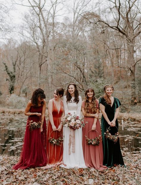 Alternative Bridesmaid, Women Standing, Fall Bridesmaids, Fall Bridesmaid Dresses, Handmade Wedding Dresses, Bridesmaid Inspiration, Mismatched Bridesmaids, Mismatched Bridesmaid Dresses, Pnina Tornai