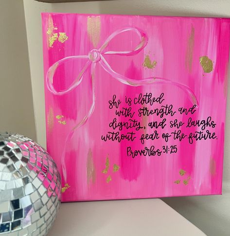 12x12 🎀 available! • • #designsbyyyc #smallbusiness #smallbusinessowner #painting #bowpainting #bowpainting🎀 #pinkbows Bow Painting, College Canvas Art, College Canvas, Cowboy Room, Cute Easy Paintings, Christian Quotes Wallpaper, Easy Canvas, Easy Canvas Painting, College Apartment