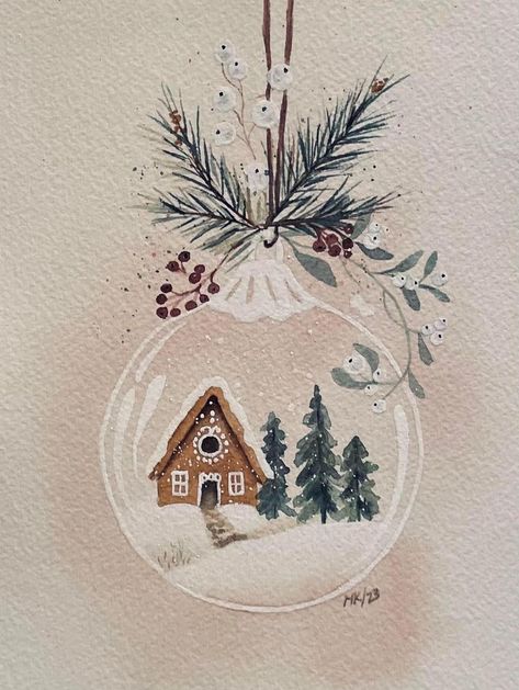 Drawing Ideas Watercolor, Coloring Illustration, Watercolor Christmas Cards Diy, Painted Christmas Cards, Christmas Artwork, Winter Watercolor, Christmas Card Art, Watercolor Projects, Watercolor Christmas Cards