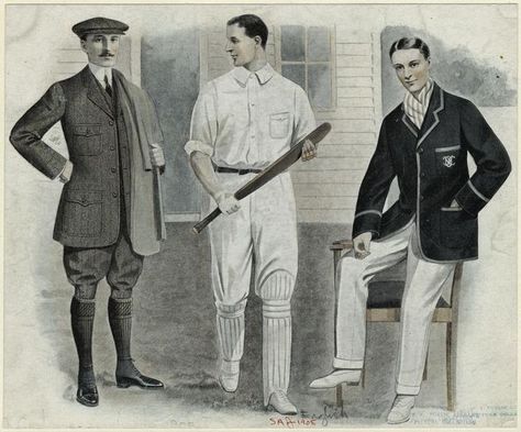 Edwardian Mens Fashion, 1900’s Fashion, Cricket Whites, History Of Cricket, Sporty Outfits Men, Fashion Illustrators, Sportswear Men, Sportswear Outfits, White Look