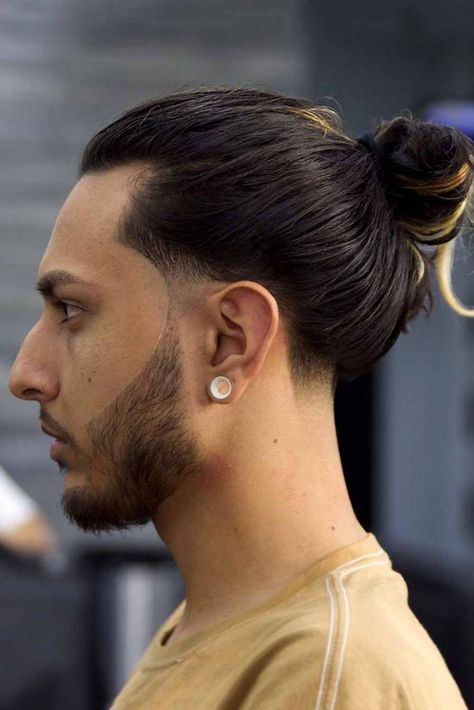 Low Fade Long Hair, Man Bun Curly Hair, Mens Long Hair Undercut, Taper Fade Long Hair, Long Hair Fade, Man Bun Haircut, Long Curly Hair Men, Low Taper Fade Haircut, Taper Fade Curly Hair