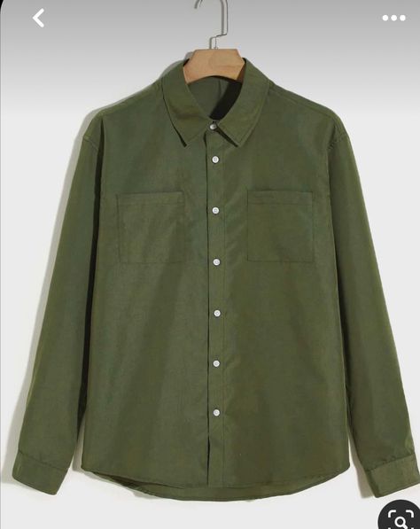 Olive Green Button Up Shirt Outfit Men, Green Shirt Men, Military Green Shirt, Shein Men, Shirt Outfit Men, High Low Shirt, Plain Shirt, Men Shirts, Green Button