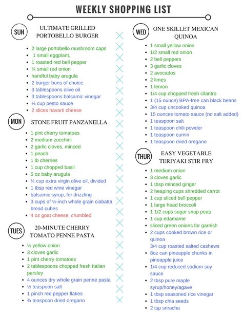 Meal Plan Shopping list Vegetarian Meal Plans, Healthy Vegetarian Meal Plan, Meal Plan For The Week, Becoming Vegetarian, Healthy Weekly Meal Plan, Portobello Burger, Avocado Burger, Healthy Eating Meal Plan, Quinoa Burgers