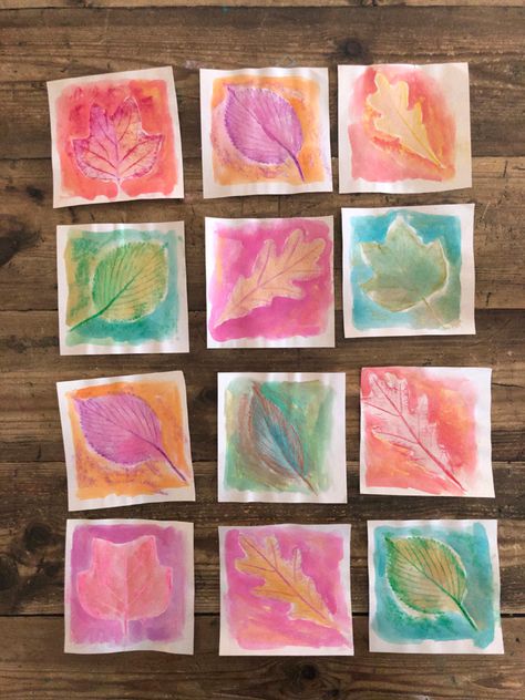 Quick and easy leaf rubbings with crayons and watercolor. Crepe Paper Art, Cardboard Rainbow, Leaf Rubbing, Leaf Rubbings, Branch Weaving, Rainbow Collage, Paper Pinwheels, Watercolor Crayons, Art Assemblage