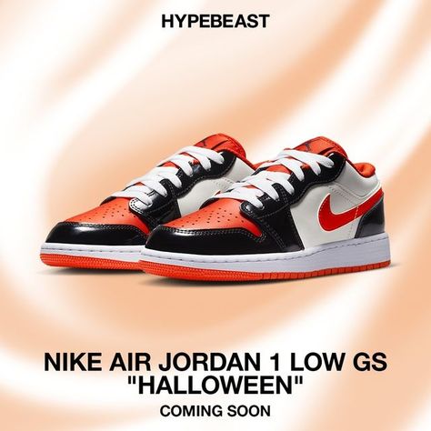 HYPEBEAST on Instagram: "@hypebeastkicks: While Halloween is just around the corner, @nike hasn’t slowed down when it comes to its spooky iterations inspired by the holiday.⁠ ⁠ The Swoosh has unveiled yet another “Halloween” makeup, in the form of the Air Jordan 1 Low GS. The low top silhouette is designed with smooth leather in “Sail,” while the side panel construction is coated in orange detailing. Breaking up the brightness is then shades of black, which are found on the toe eyestay and heels Nike Air Jordan 1 Low, Breaking Up, Air Jordan 1 Low, Jordan 1 Low, Shades Of Black, Air Jordan 1, Nike Air Jordan, Sneaker Head, Halloween Makeup