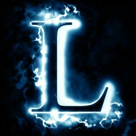 Blue Lightning, Letter L, Black Background, Royalty, Royalty Free, Blue, White, Black