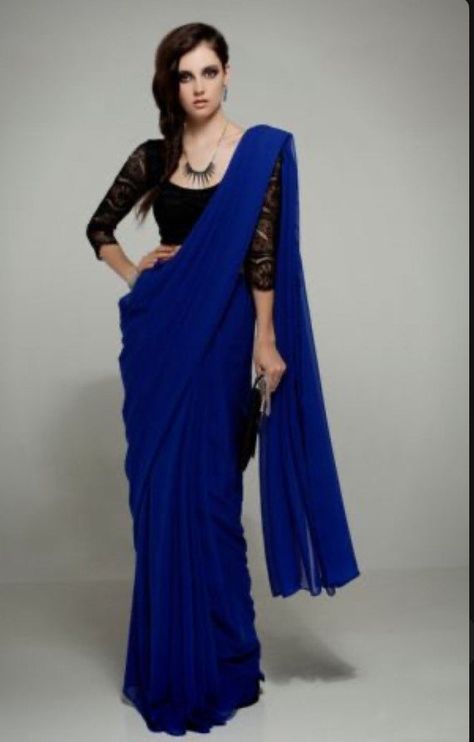 comes with unstitched blouse pc total saree with blouse is 6.25 mtrs for blouse stitching please contact us we offer tailoring at extra cost thanks Saree With Black Blouse, Indian Drapes, Blue Chiffon Saree, Formal Saree, Desi Outfits, Wedding Party Wear, Modern Saree, Simple Sarees, Desi Clothes