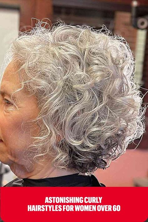 Chin-Length Wash-and-Wear Curled Silver Bob on ladies over 60 Black Hairstyles Sew In, Curly Silver Hair, Medium Length Curls, Shoulder Length Curls, Grey Curly Hair, High Ponytail Hairstyles, Hairstyles For Women Over 60, Bob Hairstyles For Thick, Silver Grey Hair