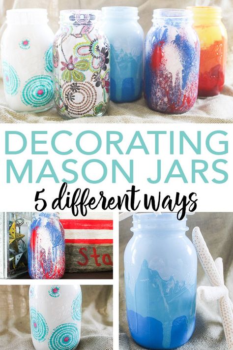 Decorating Mason Jars, Mason Jar Painting Ideas, Crafts Star, Easy Mason Jar Crafts Diy, Food Flags, Jars Decor, Easy Mason Jar Crafts, Decorate Kitchen, Jar Decorations