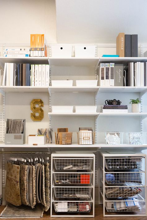 Interior Designer Office Organization, Sample Library Interior Design, Materials Library Interior Design, Material Library Organization, Design Studio Organization, Material Organization, Library Interior Design, Studio Library, Home Library Design Ideas