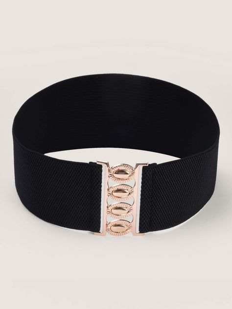 Black Casual   Elastic  Wide Belts Embellished   Women Accessories Wide Belts, Winter Hacks, Metal Belt, Wide Belt, Jewelry Inspo, Cinched Waist, Black Casual, Black Belt, Belts For Women