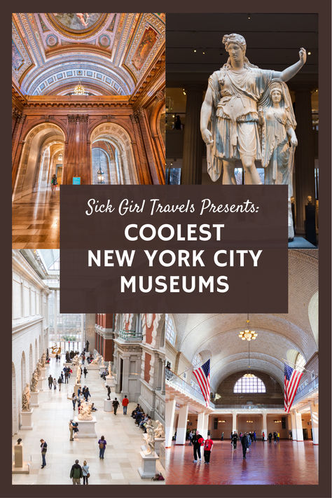 Visit 21 of New York City's Coolest museums. Museums include the Metropolitan Museum of Art, Museum of Modern Art, Met Cloisters, Brooklyn Museum, Intrepid Sea Air And Space Museum, Whitney Museum, New Museum, Morgan Library, Tenement Museum, Natural History Museum. Cooper Hewitt Smithsonian Design Museum, Ellis Island National Museum of Immigration, Museum of Ice Cream, Museum of Illusions & more Museum Natural History, Met Cloisters, New York City Museums, Museum Of Illusions, Ice Cream Museum, Sick Girl, Brooklyn Museum Of Art, Travel Presents, Museum Of Ice Cream