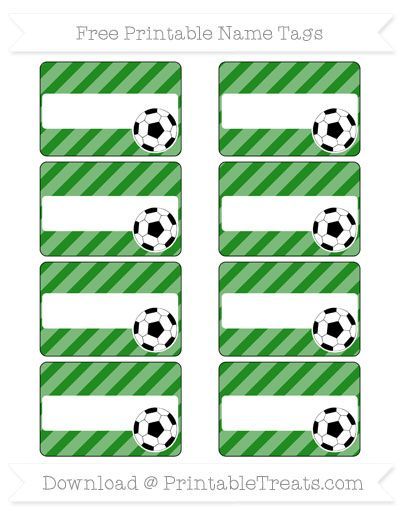 Free Forest Green Diagonal Striped Soccer Name Tags | Soccer, Soccer theme, Name tags Pom Pom Name Tags, Pom Name Tags, Fun Name Tags, Cheer Printables, Sports Theme Classroom, Madara Uchiha Wallpapers, Cheer Pom Poms, Football Names, Soccer Birthday Parties