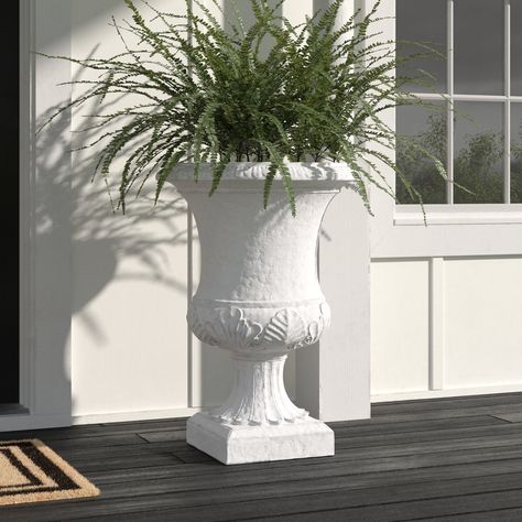 Plant Pedestal, Stone Entryway, Big White Flowers, White Flower Pot, Stone Plant, Outdoor Garden Planters, Outdoor Stone, Urn Planters, Outdoor Planter