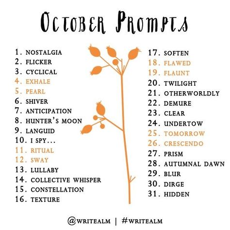 Pinterest: shattuckoftheautumn October Poetry, October Prompts, Songwriting Prompts, Creativity Prompts, Writing Prompts Poetry, Poetry Prompts, A Writer's Life, Writing Inspiration Prompts, Writing Challenge