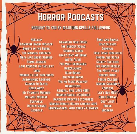 𝕱𝖆𝖑𝖑 & 𝕳𝖆𝖑𝖑𝖔𝖜𝖊𝖊𝖓 🕯 on Instagram: “Since so many people were asking for the podcast recommendations from the question sticker on my story, here they are 👻🍂 -Sam” Podcast Recommendations, Best Ghost Stories, So Many People, Ghost Stories, The Question, My Story, Many People, Spirit Halloween, Fall Halloween