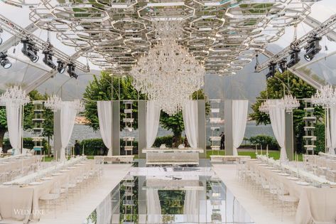 WedLuxe Magazine Dior Dream in Lake Como Luxurious Chandelier, Small Stage, Luxury Wedding Decor, Lake Como Wedding, Wedding Luxury, Sofa Sets, Future Wedding Plans, Outdoor Wedding Decorations, Lake Wedding