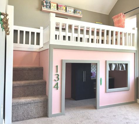 Playhouse Loft Bed, Toddler Bunk Beds, Playhouse Bed, Kids Loft, Build A Playhouse, Cool Bunk Beds, Warm Bedroom, Kids Loft Beds, Bunk Beds With Stairs