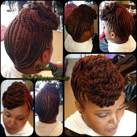 Twist Updo Natural Hair, Updo Natural Hair, Braids And Twists, Natural Updo, Twist Updo, Flat Twist Updo, Marley Hair, Twisted Updo, Up Dos