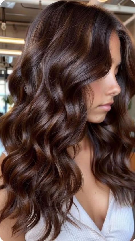 Brown Balayage Hair Chocolates, Hot Chocolate Highlights, Chocolate Hazelnut Hair Color, Balayage Hair Chocolate Brown, Solid Fall Hair Color, Chocolate Brunette Balayage, Caramel Chocolate Hair, Brown Chocolate Hair Color, Hair Colors For Pale Skin And Blue Eyes