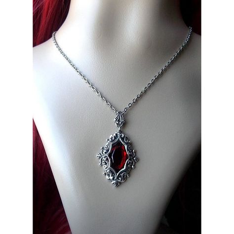 Red Neckless, Fantasy Victorian, Red Ruby Necklace, Baroque Necklace, Medieval Accessories, Red Pendant Necklace, Vampire Necklace, Necklaces Red, Red Crystal Necklace