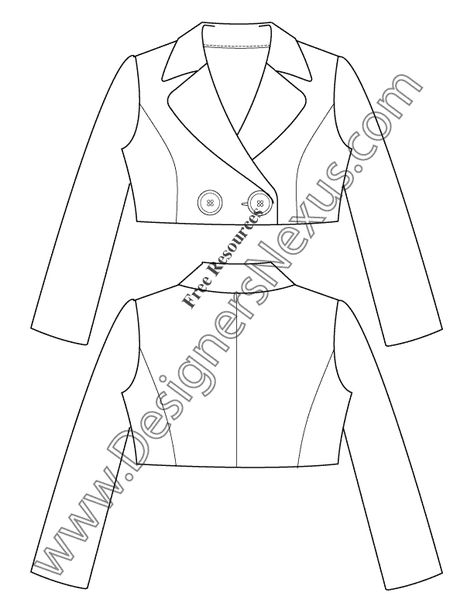 Cropped Jacket Illustrator Fashion Flat Sketch Template Cropped Blazer Technical Drawing, Blazer Sketch, Blazer Drawing, Cropped Jacket Pattern, Plat Fashion, Crop Jacket Pattern, Fashion Flat Sketch, Illustrator Fashion, Look 80s