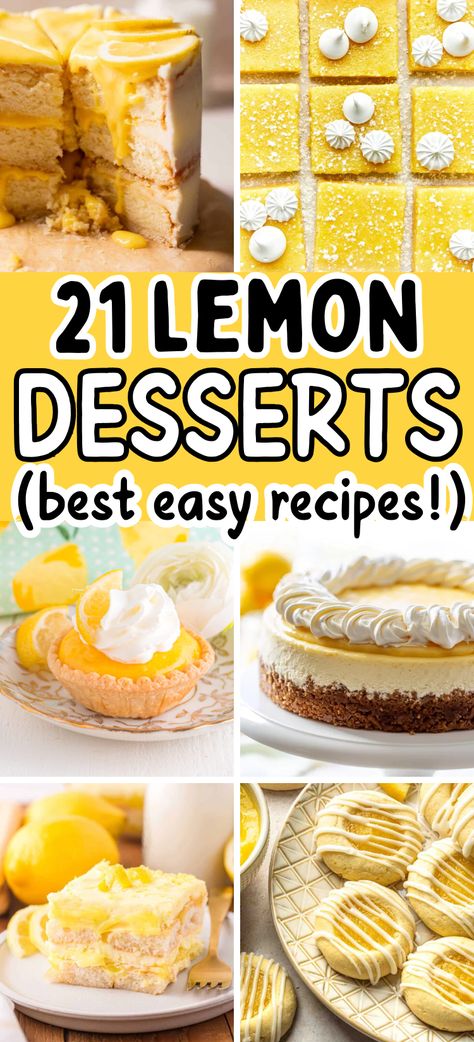 These are the best lemon dessert recipes - lemon cheesecake, lemon bars, lemon cookies, fresh lemons lemon desserts, lemon cake, best lemon desserts, easy lemon recipes. Easy Lemon Recipes Simple, Lemon Treats Desserts, Light Lemon Desserts Recipes, Things To Make With Lemon Juice, What To Make With Lemons Recipes, Whole 30 Lemon Dessert, Lemon And Graham Cracker Dessert, Best Lemon Desserts Ever, Recipe With Lemons