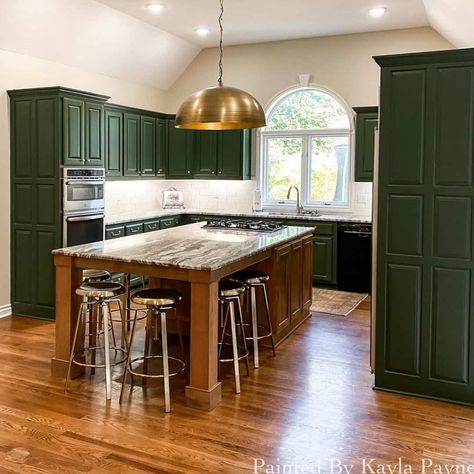 The Best Paint Colors For Green Kitchen Cabinets Intensions Ideas, Painting Cabinets Diy, Kitchen Cabinets Home Depot, Cabinets Colors, Green Kitchen Island, Kitchen Cabinet Inspiration, Dark Green Kitchen, Diy Cabinet, Painting 101