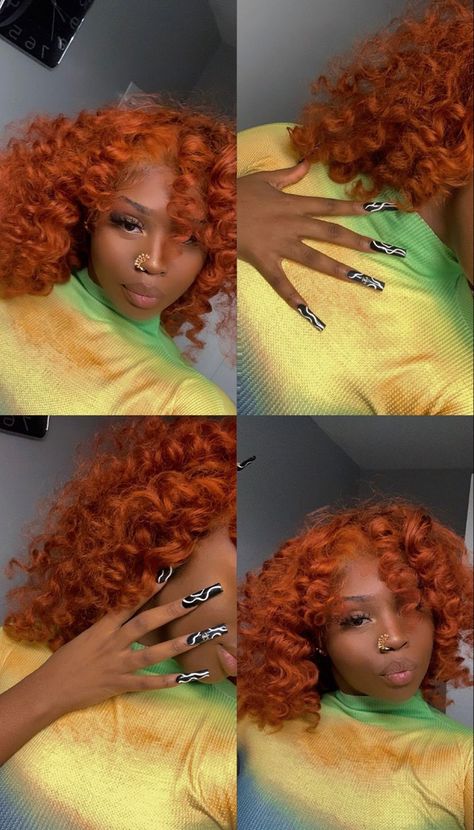 Orange Sew In Weave, Copper Red Curly Hair Black Women, Curly Ginger Lace Front Wigs Black Women, Ginger Bob Wig Black Women, Ginger Orange Hair Black Women, Orange Weave Black Women, Ginger Orange Lace Front Wigs Black Women, Orange Curly Hair Black Women Wig, Girl Hair Colors