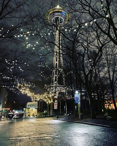 Washington State City, Christmas In Washington State, Seattle Christmas Aesthetic, Washington State Seattle, Washington Astethic, Winter In Washington State, Seattle Aesthetic Winter, Spokane Washington Aesthetic, Space Needle Seattle Photography