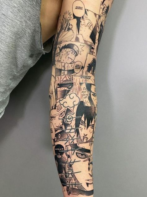 Tired of searching for high-quality and trendy anime tattoo designs? Find 60 best ideas and their meanings in our article! Naruto Box Tattoo, Manga Tattoo Sleeve, Manga Sleeve Tattoo, Naruto Sleeve Tattoo, Naruto Tatoos Ideas, Anime Leg Sleeve Tattoo, Anime Leg Tattoo, Anime Sleeve Tattoo, Naruto Tattoo Ideas