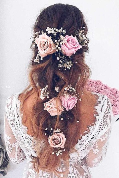 Strapless Dress Hairstyles, Elegant Wedding Hair, Best Wedding Hairstyles, Pink Wedding Dresses, Flowers In Her Hair, Wedding Hair Inspiration, Relaxed Hair, Short Hairstyle, Wedding Hairstyle