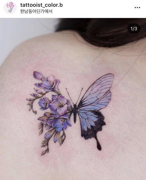 Butterfly Violet, Violet Flower Tattoos, Purple Butterfly Tattoo, Lilac Tattoo, Violet Tattoo, Lavender Tattoo, Tattoo Butterfly, Butterfly Tattoos For Women, White Ink Tattoo