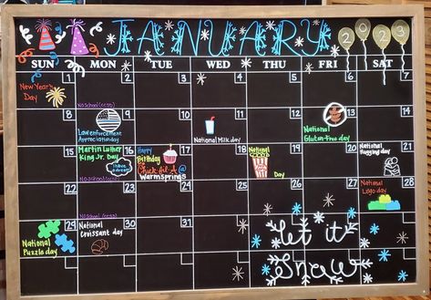 January Dry Erase Board Ideas, January White Board Calendar, Chalkboard Monthly Calendar, January Calendar 2024 Whiteboard, Monthly Calendar Design Ideas, Blackboard Calendar Ideas, January Chalk Calendar, January Whiteboard Calendar, January Dry Erase Calendar Ideas