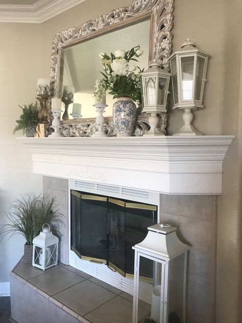 Heirloom White Chimney Insert Top Of Chimney Decor Fire Places, Traditional Fireplace Mantel Decor, Elegant Mantel Decorating Ideas, White Chimney, Fireplace Hearth Decor, Traditional Fireplace Mantel, Elegant Mantel, Chimney Decor, Hearth Decor