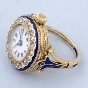 A late 19th Century Swiss cylinder in a gold and enamel ring watch set with diamonds.  Circa 1890 Tanzanite Studs, Wedding Studs, Engagement Earrings, Antique Watches, Jewelry Antique, Anniversary Jewelry, Ring Watch, Antique Rings, Diamond Earrings Studs