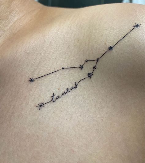 777 Taurus Constellation Tattoo Collar Bone, Taurus Word Tattoo, Taurus Tattoo For Women, Star Constellation Tattoo, Vines Tattoo, Taurus Constellation Tattoo, Tattoo 2024, Earthy Tattoos, Taurus Tattoo