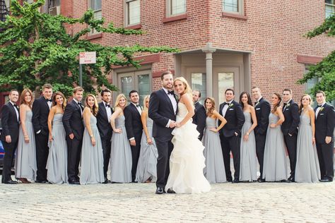 A 'Midsummer Night's Dream'-Inspired Wedding at Tribeca Rooftop in New York City Black White And Gray Wedding, Gray Wedding Theme, Gray Wedding Party, Grey Wedding Theme, Gray Wedding Colors, Black And White Wedding Theme, Grooms Party, Red Wedding Theme, Bridal Party Attire