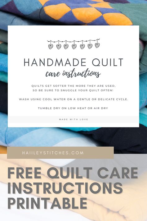 These printable quilt care instructions will make the perfect addition to your handmade quilt gift. Make sure the recipient knows exactly how to machine wash and dry their quilt so they can snuggle with the quilt for years to come. Quilt Lable Ideas, Quilt Washing Instructions Printable, Gifting A Quilt, Quilt Care Instructions Printable, Quilt Care Instructions Printable Free, Quilt Labels How To Make, Quilt Labels Ideas Free Pattern, Quilting Finishing, Quilt Labels Ideas